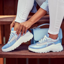 Damskie buty sportowe 6015 perłowo-niebieskie kombinowane