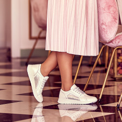 Buty sportowe/casual damskie 6010 biały perłowy kombinowany