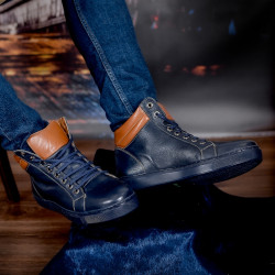 Buty męskie 4103 indygo+brązowy