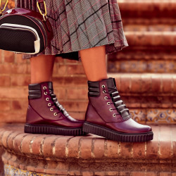 Damskie botki 3343 bordo kombinowane