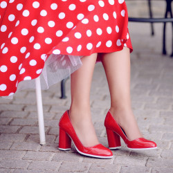Eleganckie/casual buty damskie 1254 czerwony lakier lifestyle