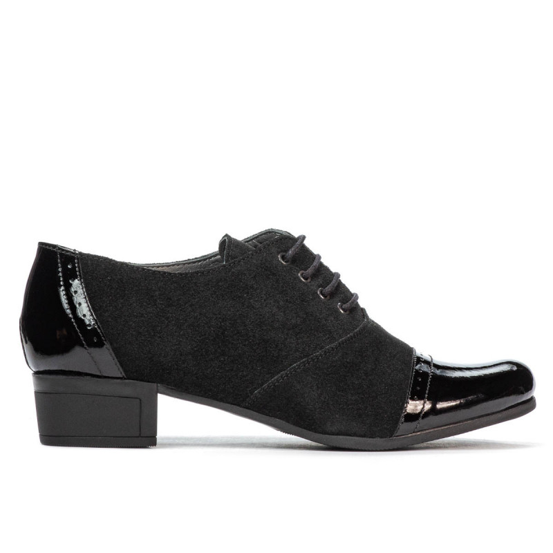 Damskie buty casual 652 lakierowane czarne kombinowane