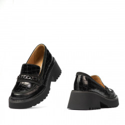 Damskie buty casual 6041 czarne croco kombinowane