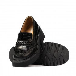 Damskie buty casual 6041 czarne croco kombinowane