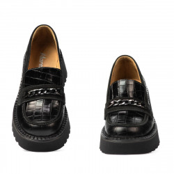 Damskie buty casual 6041 czarne croco kombinowane
