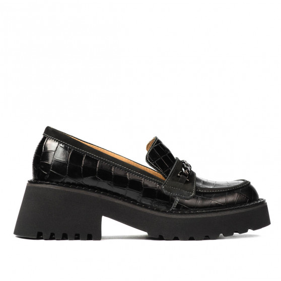 Damskie buty casual 6041 czarne croco kombinowane