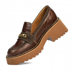 Damskie buty casual 6041 croco brązowy kombinowany