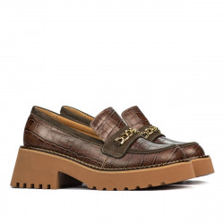 Damskie buty casual 6041 croco brązowy kombinowany
