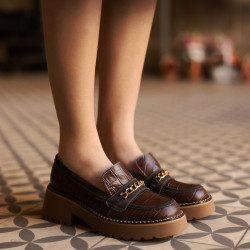 Damskie buty casual 6041 croco brązowy kombinowany lifestyle