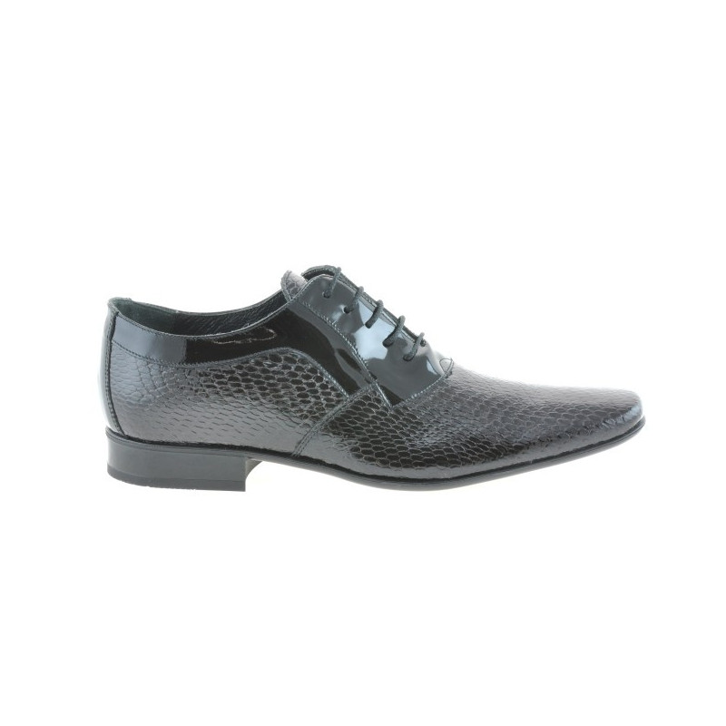 Eleganckie buty męskie 798 czarny lakierowany krokodyl