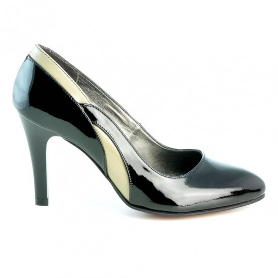 Eleganckie buty damskie 1218 lakier czarny+beżowy