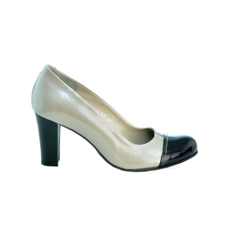 Eleganckie buty damskie 1213 lakierowane beżowo-czarne