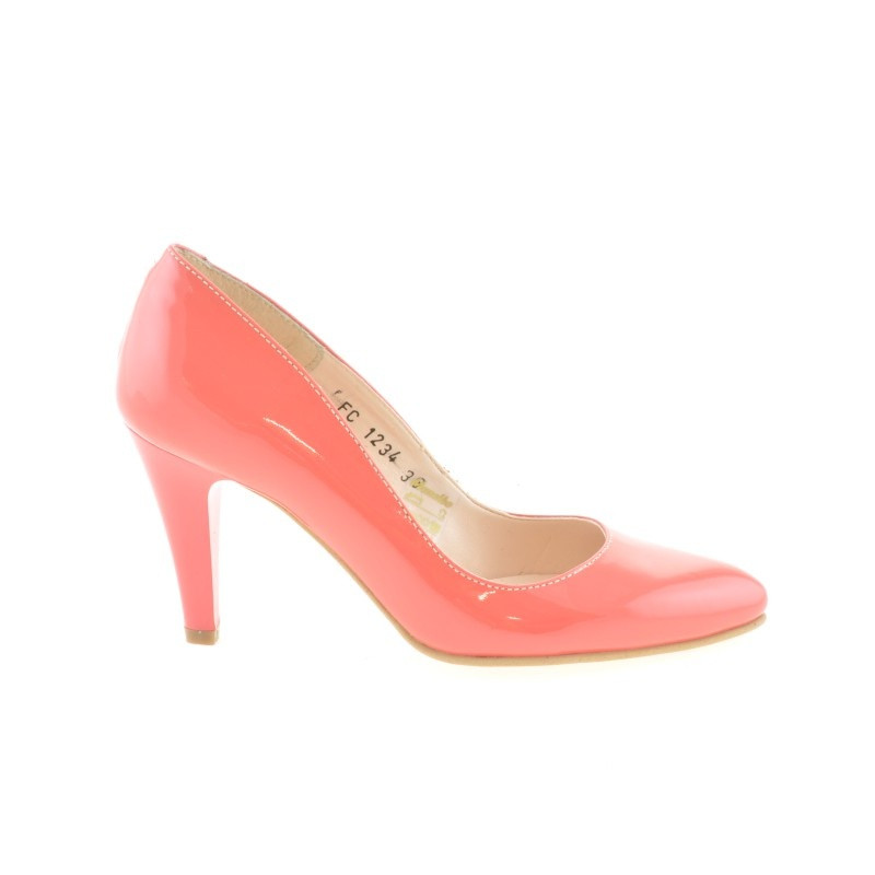 Eleganckie buty damskie 1234 lakierowane czerwony koralowy