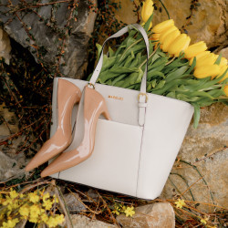 Eleganckie buty damskie 1302 lakierowane camel