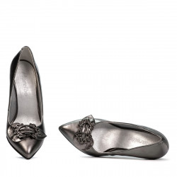 Eleganckie buty damskie 1279 srebrne perłowe