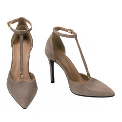 Eleganckie buty damskie 1323 welur piaskowy