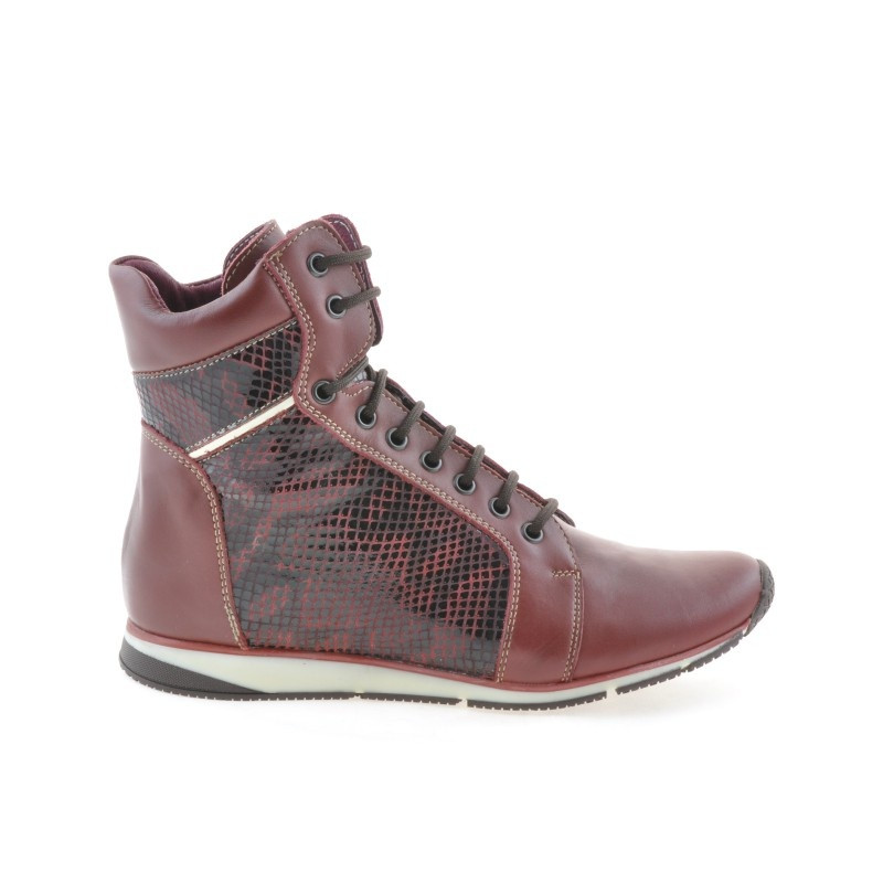 Botki damskie 3275 bordo kombinowane