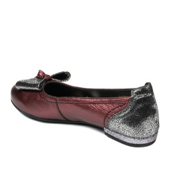 Baletki damskie 6014 bordo perłowy kombinowany