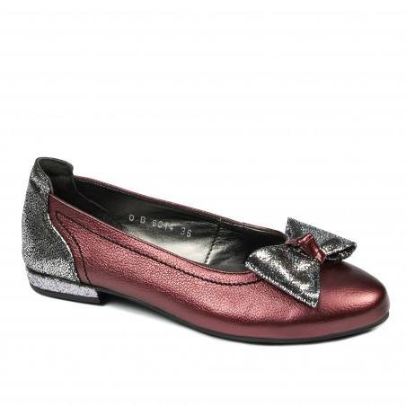 Baletki damskie 6014 bordo perłowy kombinowany