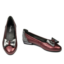 Baletki damskie 6014 bordo perłowy kombinowany