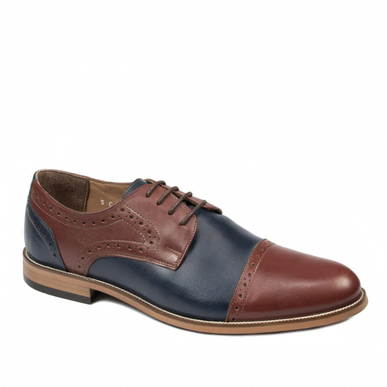 Eleganckie buty męskie 880 brązowe+indygo