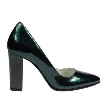Eleganckie buty damskie 1261 lakierowane zielone perłowe
