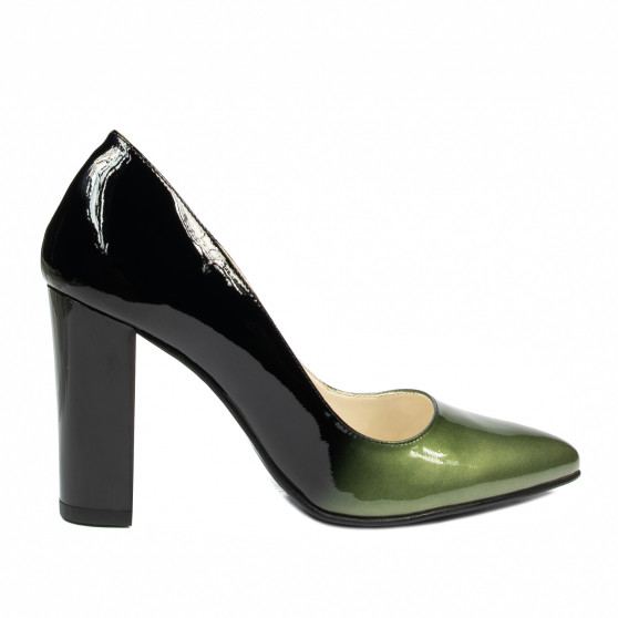 Eleganckie buty damskie 1261 lakierowane zielone+czarne