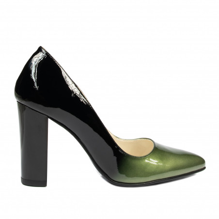 Eleganckie buty damskie 1261 lakierowane zielone+czarne