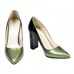 Eleganckie buty damskie 1261 lakierowane zielone+czarne