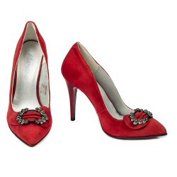 Eleganckie damskie buty 1279 czerwony zamsz