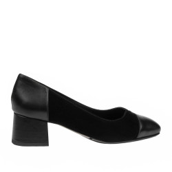 Eleganckie buty damskie 1332 czarny welur łączony