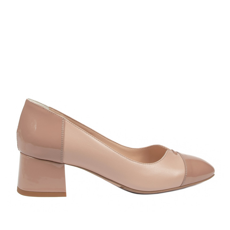 Eleganckie buty damskie 1332 lakierowane nude połączone