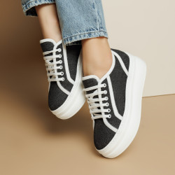 Damskie sneakersy 6089 jeans czarno kombinowany lifestyle