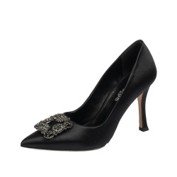 Eleganckie buty damskie 1339 czarny satynowy
