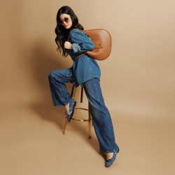 Damskie baleriny 1309 niebieskie jeans lifestyle