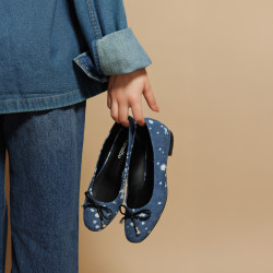 Damskie baleriny 1309 niebieskie jeans lifestyle