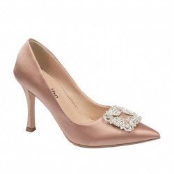 Eleganckie buty damskie 1339 satynowe w kolorze nude