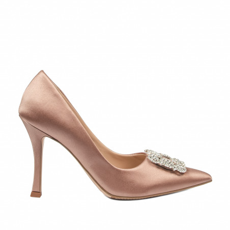 Eleganckie buty damskie 1339 satynowe w kolorze nude