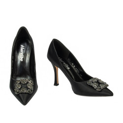 Eleganckie buty damskie 1339 czarny satynowy