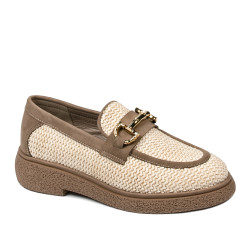 Buty casual damskie 6092 rafia beżowa kombinowana