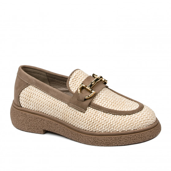 Buty casual damskie 6092 rafia beżowa kombinowana