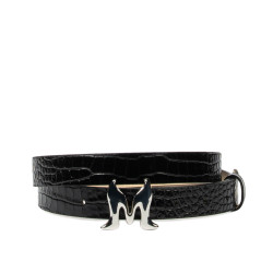 Pasek damski 41-1m croco lakierowany czarny