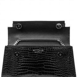 Torebka damska na ramię 041g 01 croco lakier czarny