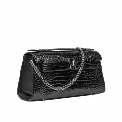 Torebka damska na ramię 041g 01 croco lakier czarny