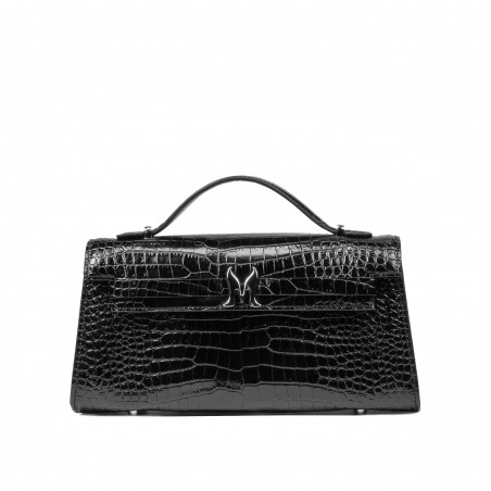 Torebka damska na ramię 041g 01 croco lakier czarny