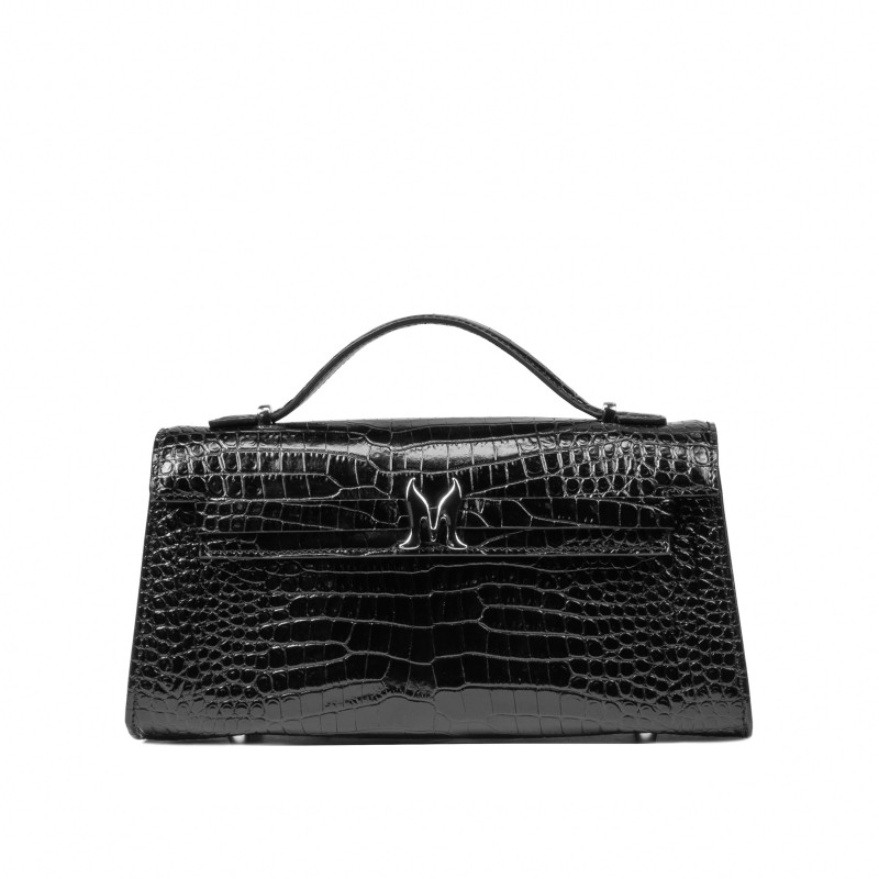 Torebka damska na ramię 041g 01 croco lakier czarny