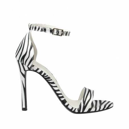 Damskie sandały 1349 satyna zebra biała