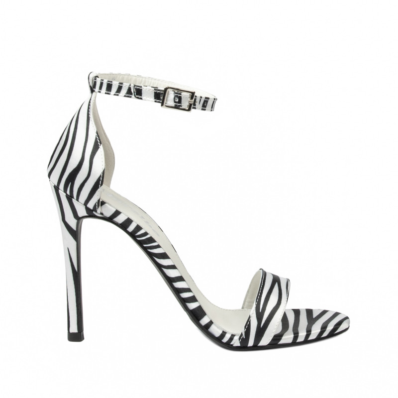 Damskie sandały 1349 satyna zebra biała