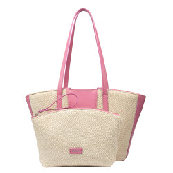 Torebka damska plażowa 044g 01 różowa barbie+rafia