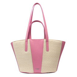 Torebka damska plażowa 044g 01 różowa barbie+rafia